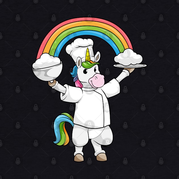 Unicorn as Cook with Chef hat Rainbow and Clouds by Markus Schnabel